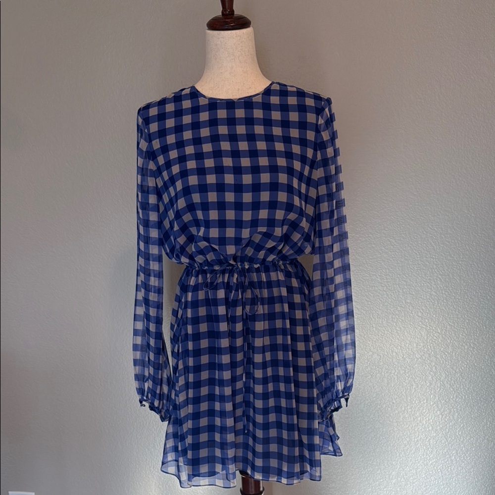 Diane Von Furstenberg Blue and Black Bishop Sleeve Midi Dress